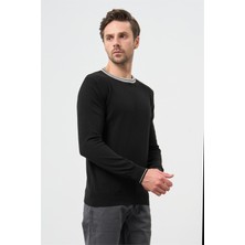 Siyah Uzun Kol Düz Örme Bisiklet Yaka Classic Slim Fit Triko 1012245108