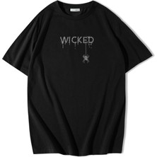BRZ Collection Unisex Oversize Wıcked Kristal Taş Baskılı T-Shirt