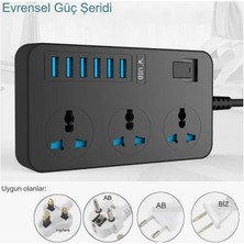 Qasul 3000W Güç Şeridi Dalgalanma Koruyucusu 3 Ac Çıkışları ve 6 USB Şarj Portu Akım Korumalı Grup Priz