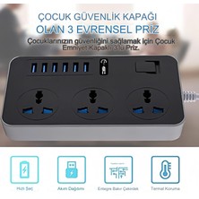 Qasul 3000W Güç Şeridi Dalgalanma Koruyucusu 3 Ac Çıkışları ve 6 USB Şarj Portu Akım Korumalı Grup Priz