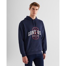 Gant Erkek Lacivert Relaxed Fit Kapüşonlu Logolu Sweatshirt 2524338T.410