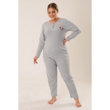 Pinkmark Kadın Düğmeli Nakış Detaylı Gri Büyük Beden Pijama Takımı PMTK25340