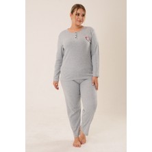 Pinkmark Kadın Düğmeli Nakış Detaylı Gri Büyük Beden Pijama Takımı PMTK25340