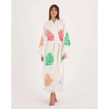 Bornoz ,Plaj Kıyafeti,Kimono , Kaftan ,Sabahlık  Çok Renkli Mercan Desen Baskılı