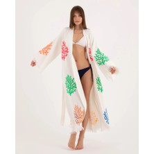 Bornoz ,Plaj Kıyafeti,Kimono , Kaftan ,Sabahlık  Çok Renkli Mercan Desen Baskılı