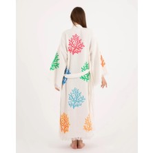Bornoz ,Plaj Kıyafeti,Kimono , Kaftan ,Sabahlık  Çok Renkli Mercan Desen Baskılı