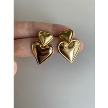 Nice Boutique 2 Sıra Bombeli Gold Çelik Küpe