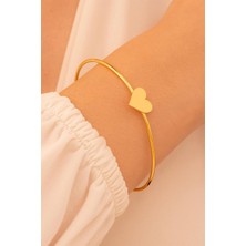 Osmanlı Gümüş Kadın Gümüş Bileklik - El Yapımı Altın Kaplama Gümüş Kalp Motifli Kadın Bileklik Kelepçe