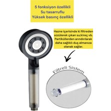 Truva Kireç Önleyici ve Su Tasarruflu Siyah Turbo Özellikli 5 Fonksiyonlu El Duşu ve 2 Adet Yedek Filtre