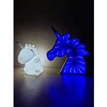 Işık Kasabası Beyaz Unicorn ve Mavi Aynalı Led'li Unicorn Hediye Kutusu Gece Lambası
