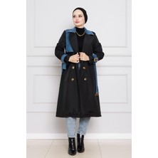 Kot Detaylı Trençkot-Siyah