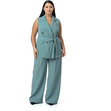 Disentis Modest Büyük Beden Kruvaze Yelek Pantolon Mint Yeşili Ikili Takım