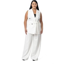 Disentis Modest Büyük Beden Kruvaze Yelek Pantolon Beyaz Ikili Takım
