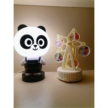 Işık Kasabası LED Panda ve Kurmalı Müzikli Resimli Dönme Dolap Gec Lambası Hediye Kutusu