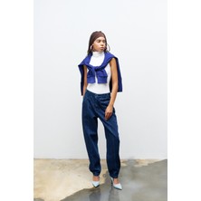 Basic Park Koyu Mavi Nevruz Dikişli %100 Cotton Denim Pantolon