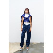 Basic Park Koyu Mavi Nevruz Dikişli %100 Cotton Denim Pantolon