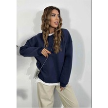 Omzu Dikiş Detaylı Üç Iplik Şardonlu Uzun Oversize Sweatshirt