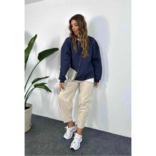 Omzu Dikiş Detaylı Üç Iplik Şardonlu Uzun Oversize Sweatshirt