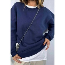 Omzu Dikiş Detaylı Üç Iplik Şardonlu Uzun Oversize Sweatshirt