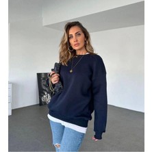 Omzu Dikiş Detaylı Üç Iplik Şardonlu Uzun Oversize Sweatshirt