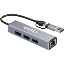 Type C - usb A to 3 port usb 3.0 hub + RJ4 ethernet port HC-78