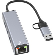 Type C - usb A to 3 port usb 3.0 hub + RJ4 ethernet port HC-78