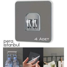 Pera İstanbul 4 Adet Süper Güçlü Şeffaf Çerçeve Askısı Lekesiz Duvar Yapışkanı Mutfak Banyo Raf Tutucu Aksesuarı