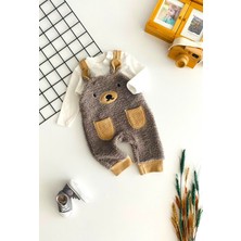 Derin Bebe Welsoft Ayıcık Nakışlı Kulaklı Cepli Salopet Takım Gri