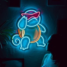 Squirtle Modern ve Şık Metal Üzerine Neon Duvar Dekoru - Pokemon Temalı LED Işık | 48.5 cm x 53.8 cm