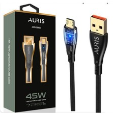 Auris 45W USB Micro Şefaf Işıklı Şarj ve Data Kablosu