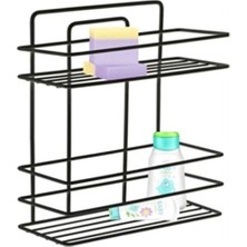 Olgun Home 2 Katlı Şampuanlık Düz Banyo Köşeliği Köşelik Banyo Rafı Paslanmaz Siyah