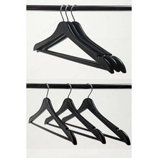 Olgun Home Ahşap Görünümlü Elbise Askısı Siyah Elbise Askısı Döner Başlıklı 24 Adet