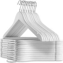 Olgun Home 12 Adet Beyaz Ahşap Görünümlü Askı 1.sınıf Askı Kıyafet Elbise Askısı Etek Pantalon Askısı