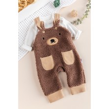 Babymod Velsoft Kahverengi Kışlık Erkek Bebek Tulum %100 Pamuk Düğmeli Uzun Kol Salopet Takım