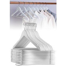 Olgun Home 6 Adet Ahşap Görünümlü Plastik Kıyafet ve Elbise Askısı Beyaz