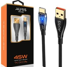 Auris 45W USB Type-C Şefaf Işıklı Şarj ve Data Kablosu