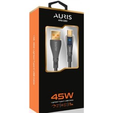 Auris 45W USB Type-C Şefaf Işıklı Şarj ve Data Kablosu