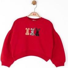 NK Kız Çocuk Pamuklu Orta Kalınlık Tavşan Baskılı Sweatshirt