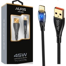 Auris 45W USB Lighting Şefaf Işıklı Şarj ve Data Kablosu