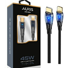 Auris 45W Usb-C Lighting Şefaf Işıklı Şarj ve Data Kablosu