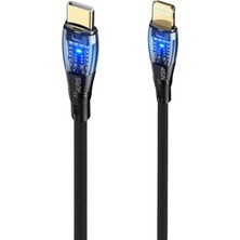 Auris 45W Usb-C Lighting Şefaf Işıklı Şarj ve Data Kablosu