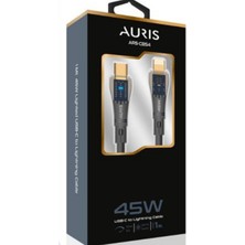 Auris 45W Usb-C Lighting Şefaf Işıklı Şarj ve Data Kablosu