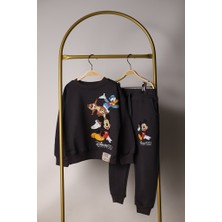 Eflin Butik Donald Duck Kareli Sırt Baskılı Eşofman Takımı