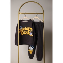 Eflin Butik Donald Duck Kareli Sırt Baskılı Eşofman Takımı