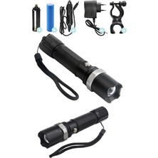 KM-110 Profesyonel Şarjlı El Feneri Ledli+Flashlight+Zoom Özellikli 6 Parça Full Set