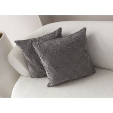 Dekomall 2'li Set Zigzag Desen Bohem Punch Dokuma Kırlent Kılıfı Gri