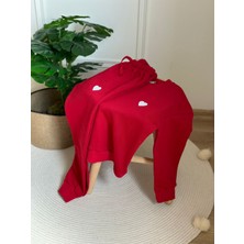 Eflin Butik Kırmızı Üzeri Beyaz Kalp Işlemeli Eşofman Takımı