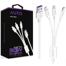 Auris 30W USB Lighting - Micro - Type-C 3in1 Süper Hızlı Şarj ve Data Kablosu