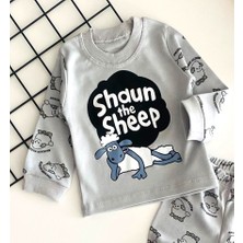 Derin Bebe Neşeli Bebekler Baby Koyun Shaun Annesinin Kuzusu Baskılı Pijama Takım Gri