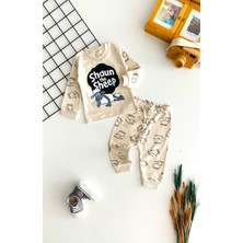 Derin Bebe Neşeli Bebekler Baby Koyun Shaun Annesinin Kuzusu Baskılı Pijama Takım Bej